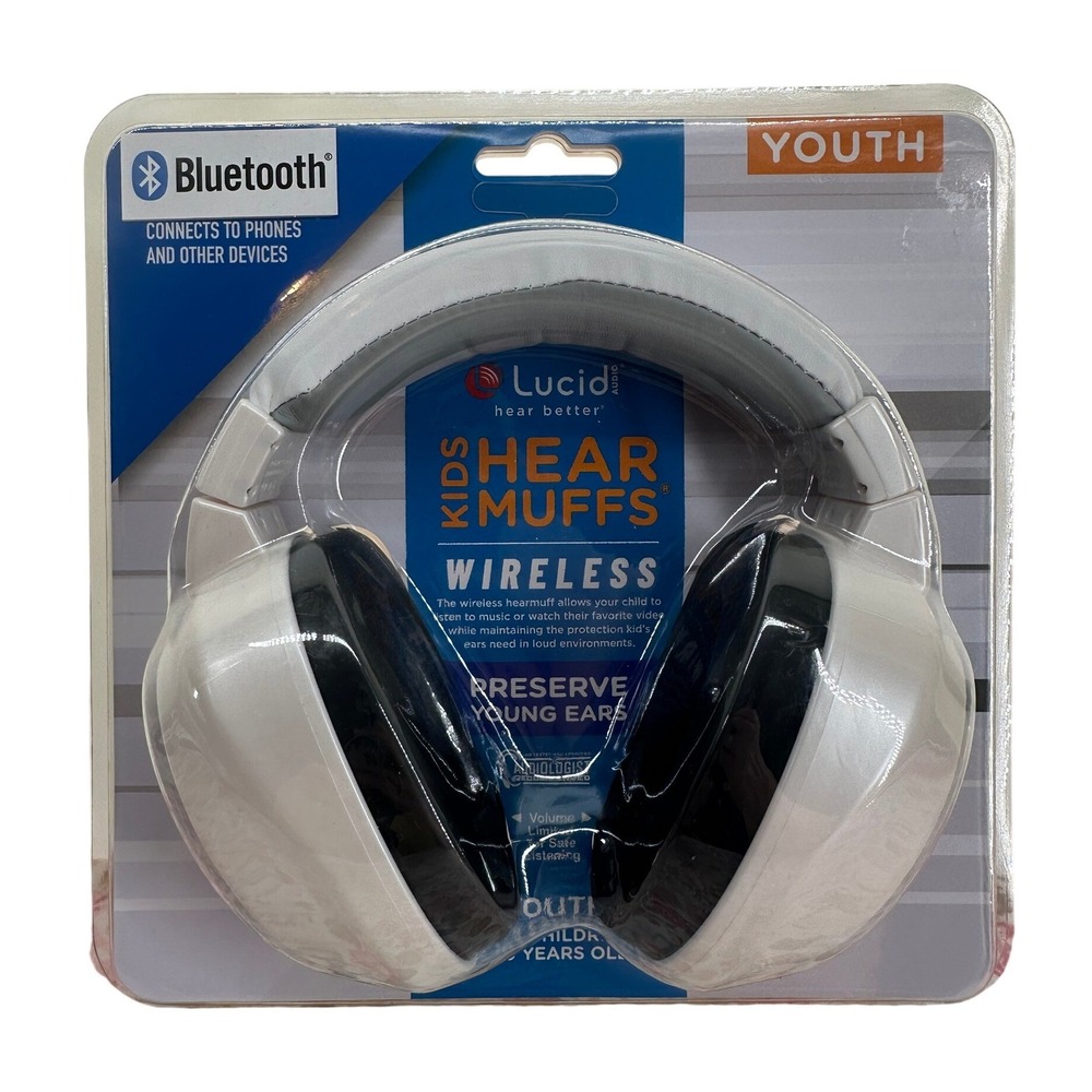 Lucid Audio Kids HearMuffs Wireless Bluetooth Headphones White Youth 5-10 Years
